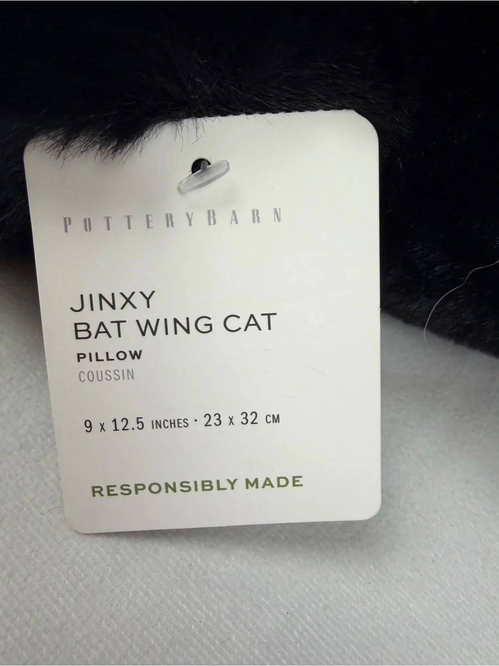 Pottery Barn Jinxy Boo Bat Wing Cat Shaped Pillow Plush 9X12 Black Halloween NWT